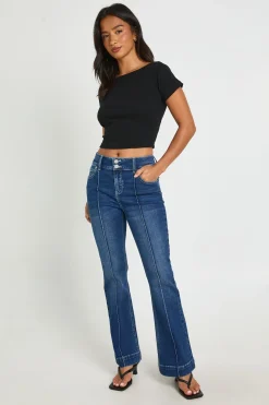 Jean Évasé Petite Taille Mi-haute Avec Détails De Coutures