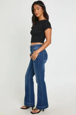 Jean Évasé Petite Taille Mi-haute Avec Détails De Coutures