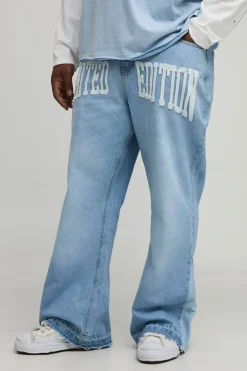 Jean Évasé Plus à Ourlet Brut avec Appliqué et Gousset