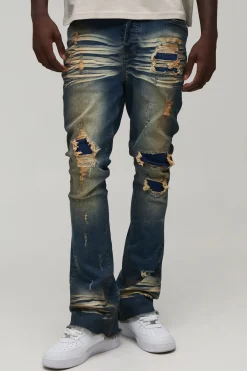 boohooMAN Jean Évasé Skinny Empilé Déchiré<Homme Denim|Denim
