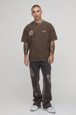 boohooMAN Jean Évasé Slim Délavé À Empiècements Appliqués<Homme Jeans Grande Taille|Denim