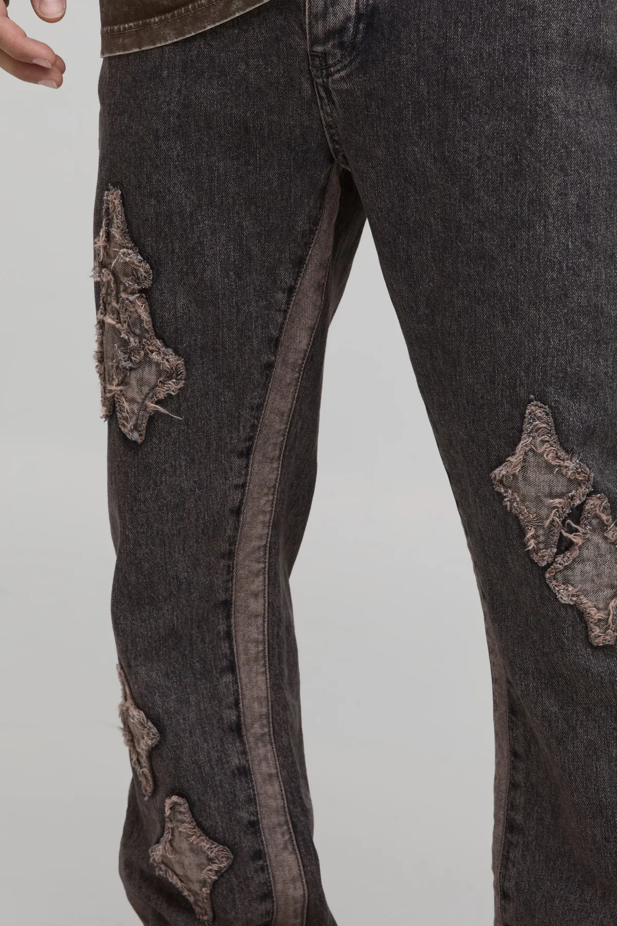 boohooMAN Jean Évasé Slim Délavé À Empiècements Appliqués<Homme Jeans Grande Taille|Denim