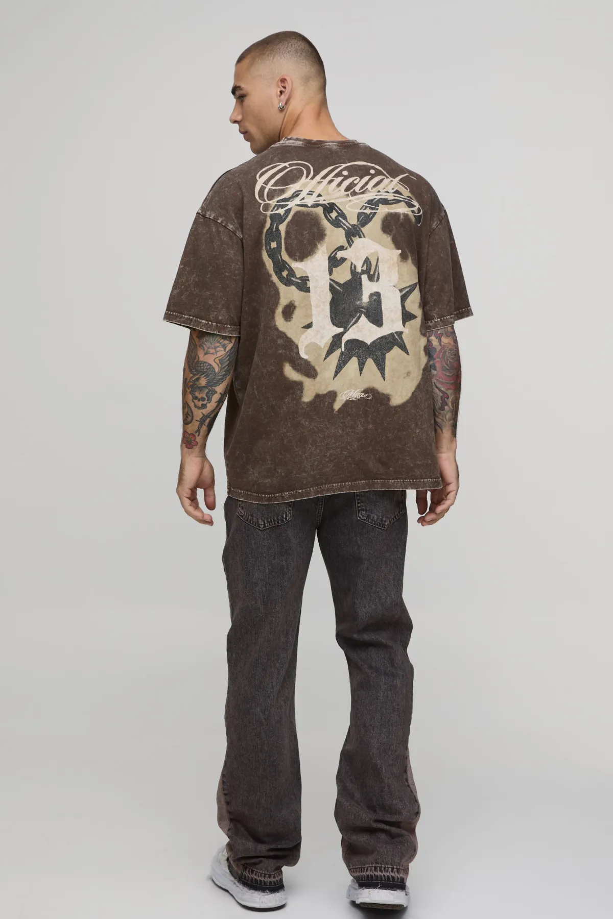 boohooMAN Jean Évasé Slim Délavé À Empiècements Appliqués<Homme Jeans Grande Taille|Denim