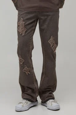 boohooMAN Jean Évasé Slim Effet Délavé Avec Empiècements Appliqués Pour Homme Grand<Homme Denim|Tout Afficher