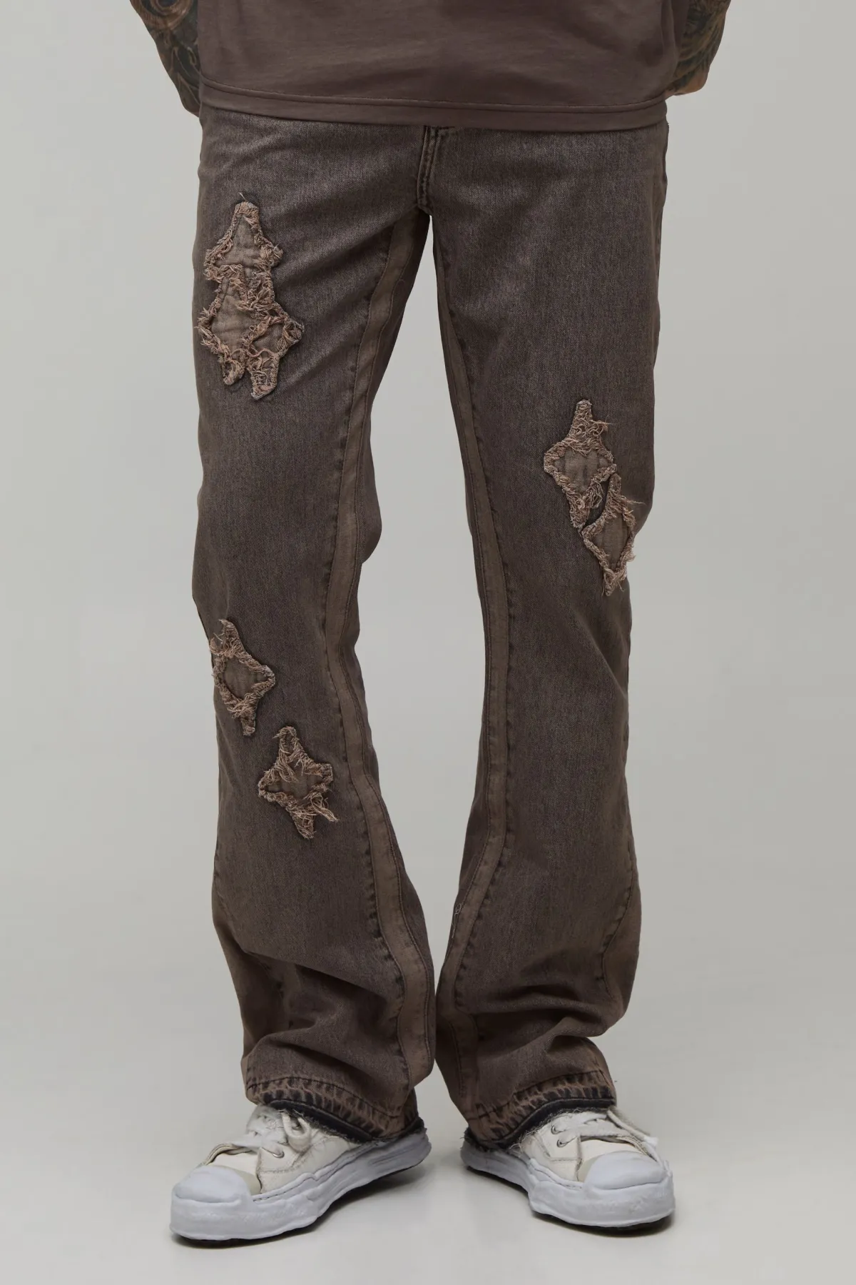 boohooMAN Jean Évasé Slim Effet Délavé Avec Empiècements Appliqués Pour Homme Grand<Homme Denim|Tout Afficher