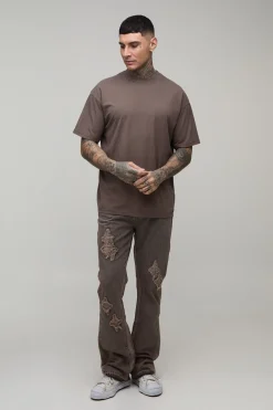 boohooMAN Jean Évasé Slim Effet Délavé Avec Empiècements Appliqués Pour Homme Grand<Homme Denim|Tout Afficher