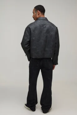 boohooMAN Jean Évasé Slim Empilé À Gousset Et Déchirures Intégrales<Homme Denim|Denim
