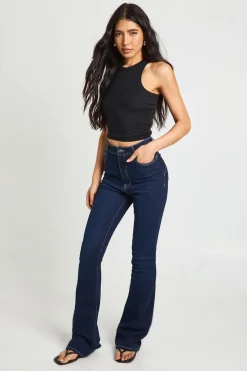 Jean Évasé Taille Haute Effet Synthétiquesh-Up pour Grandes Tailles
