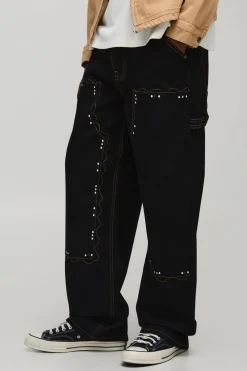 Jean Western Embelli Coupe Décontractée Style Charpentier
