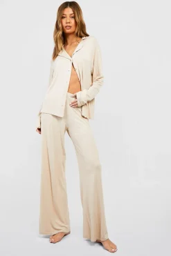 Jersey Chemise de Pyjama Boutonnée à Manches Longues