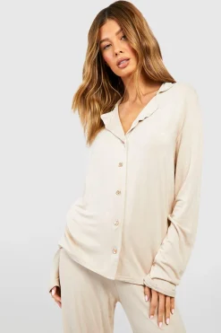 Jersey Chemise de Pyjama Boutonnée à Manches Longues