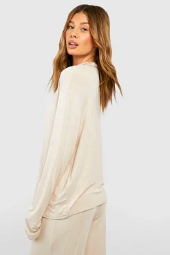 Jersey Chemise de Pyjama Boutonnée à Manches Longues