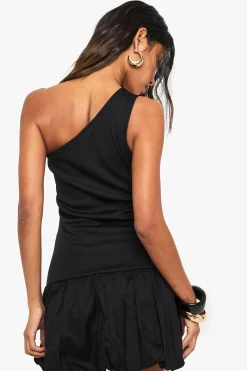 boohoo Jersey côtelé en mélange de coton, mini robe puffball à une épaule<Femme Robes Patineuses|Robes