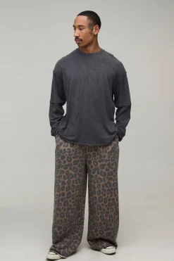 boohooMAN Jogger Ample À Imprimé Léopard Effet Délavé Avec Poignets Côtelés Et Molleton Bouclette<Homme Joggings|Jogging