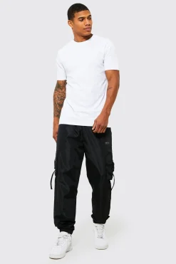 boohooMAN Jogger cargo en shell pour homme, coupe slim, à taille élastiquée<Homme Pantalons Cargo