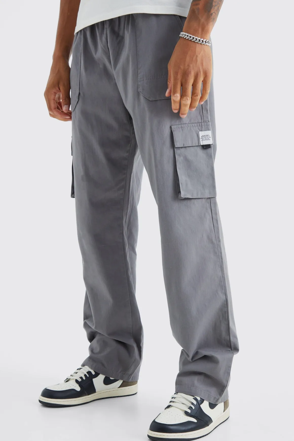 Jogger cargo grande taille à taille élastique, coupe décontractée et boucle