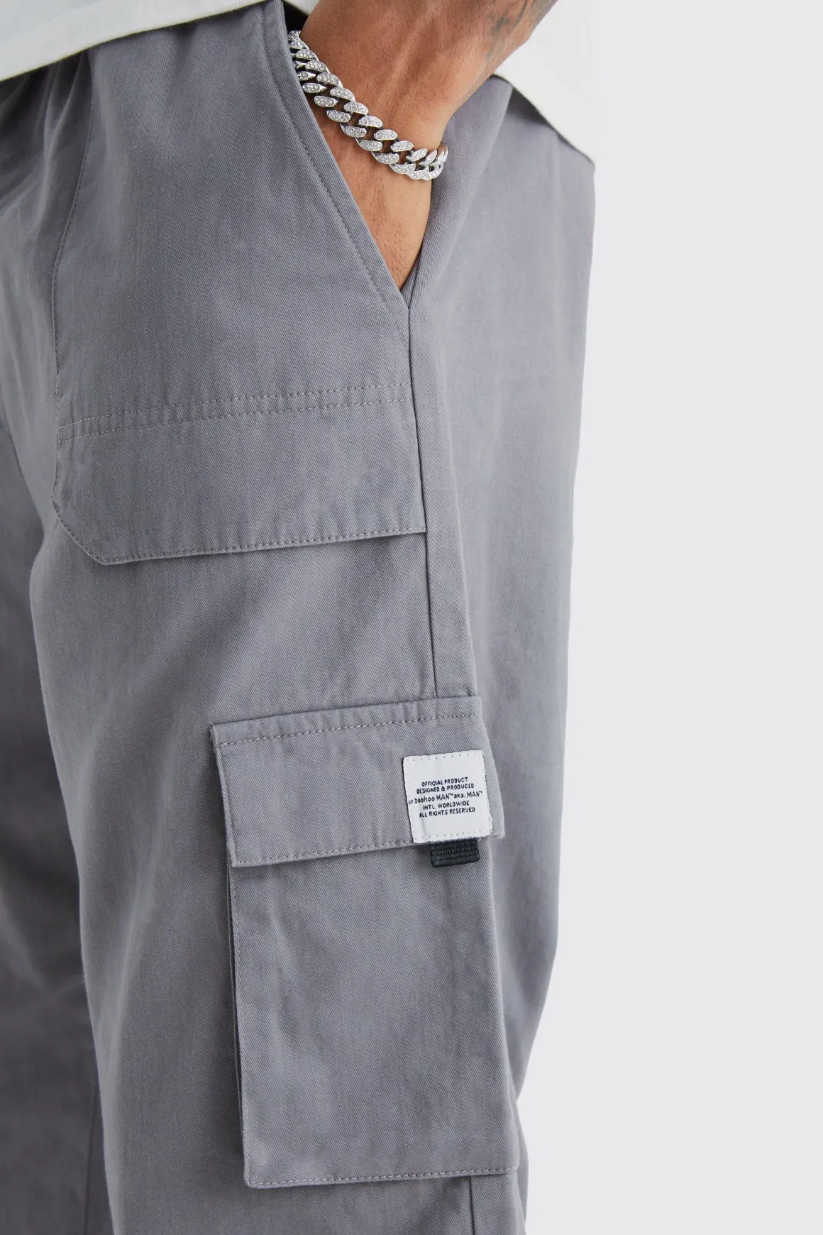 Jogger cargo grande taille à taille élastique, coupe décontractée et boucle