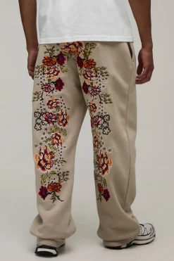 boohooMAN Jogger Coupe Droite Broderie Florale<Homme Joggings|Jogging