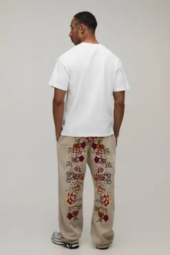 boohooMAN Jogger Coupe Droite Broderie Florale<Homme Joggings|Jogging