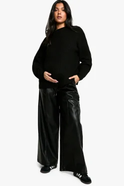 Jogger De Maternité Taille Élastiquée En Synthétiquecuir À Jambes Larges