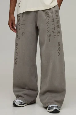 Jogger Délavé Graphique À Jambes Larges