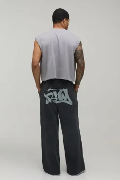 boohooMAN Jogger Délavé À Imprimé Graffiti Coupe Très Large<Homme Joggings|Jogging
