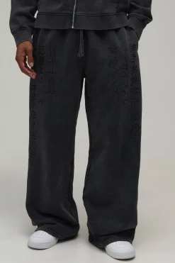 boohooMAN Jogger Délavé À Imprimé Graphique Coupe Large<Homme Joggings|Jogging