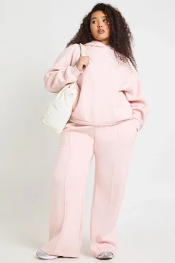 Jogger Grande Taille Basique À Jambe Large Avec Détails De Plis Piqués Et Ceinture Profonde
