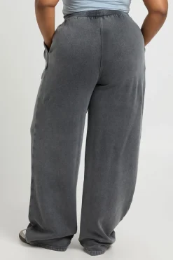 Jogger Grande Taille Taille Mi-haute À Plis Et Jambe Large Effet Délavé