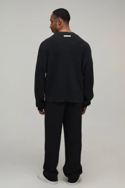 Jogger Large En Maille Côtelée Mélangée Laine