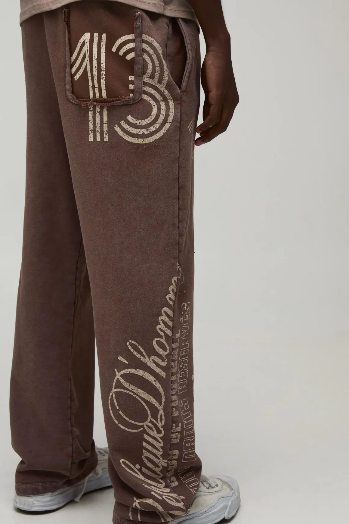 Jogger Oversize À Entrejambe Bas Avec Double Ceinture Lavé Et Usé