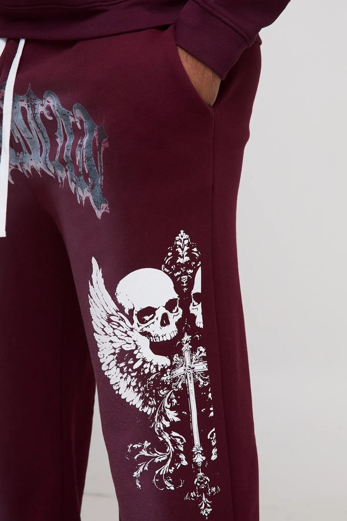 boohooMAN Jogger Plus Relaxed à jambe évasée, lavé au spray, empiècement crânien<Homme Jogging|Tout Afficher
