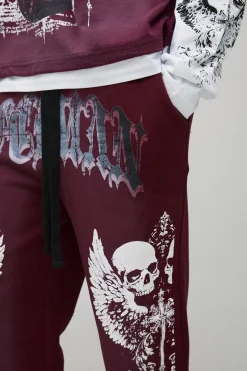 Jogger pour grandes tailles, à coupe décontractée, à jambe évasée, lavé au spray, avec empiècement crâne