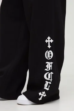 Joggers à jambes larges avec imprimé puff graphique gothique et cordon rallongé