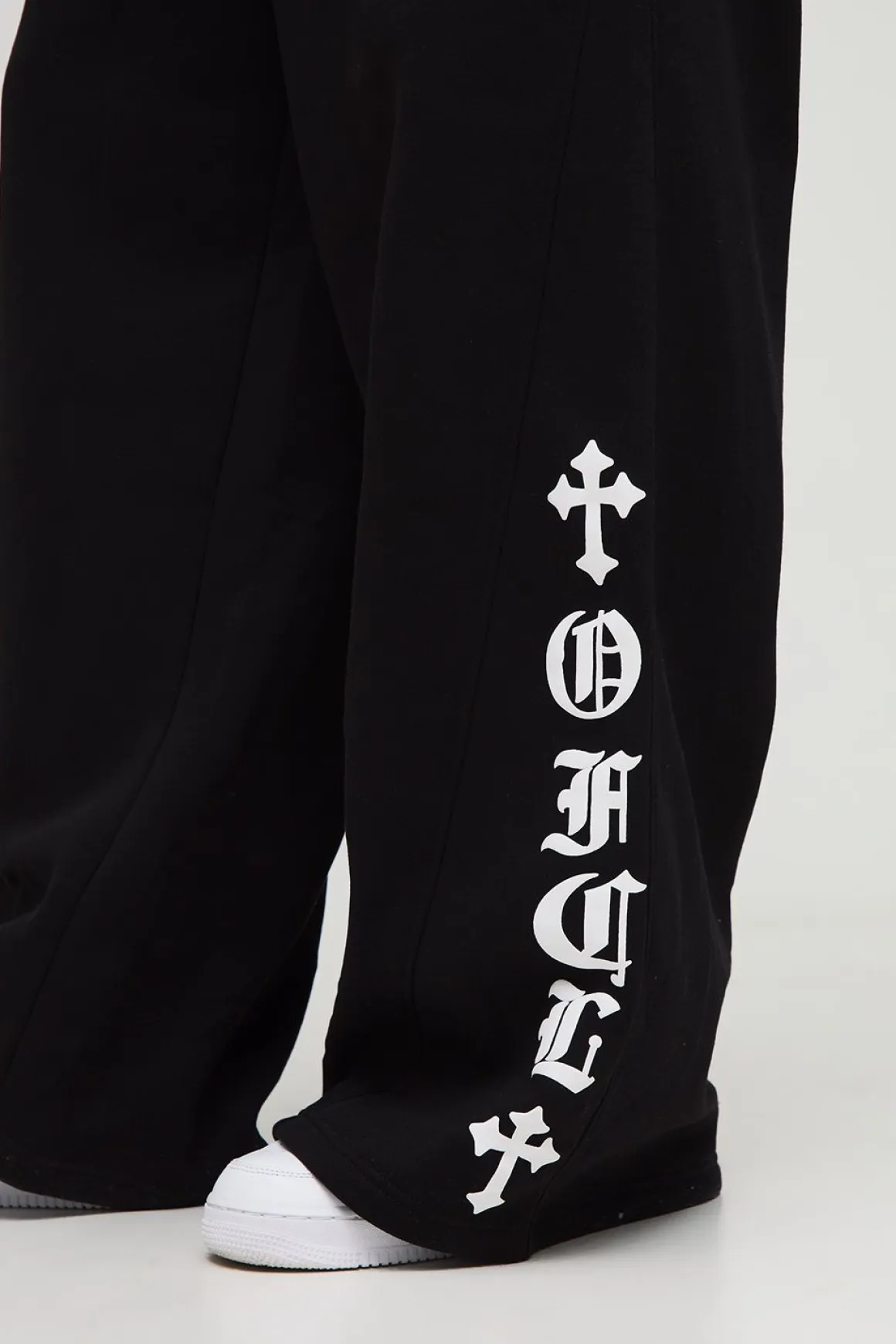 Joggers à jambes larges avec imprimé puff graphique gothique et cordon rallongé