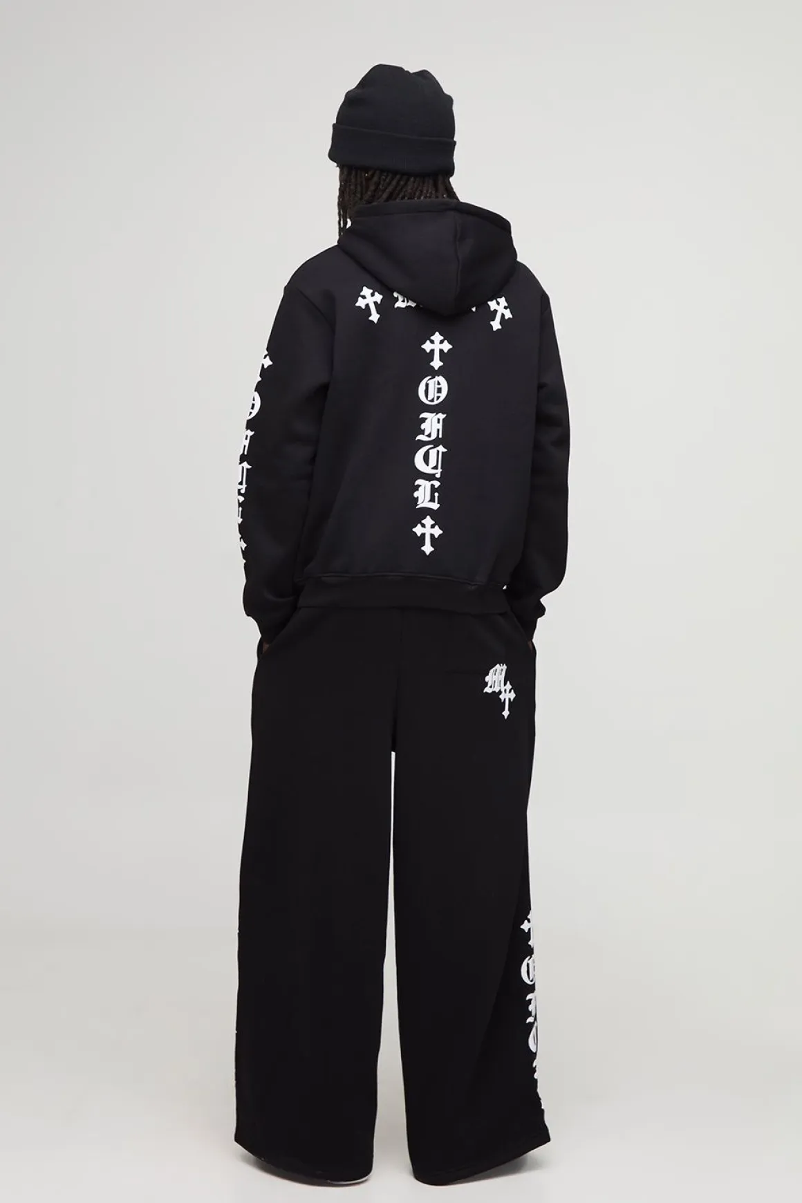 Joggers à jambes larges avec imprimé puff graphique gothique et cordon rallongé