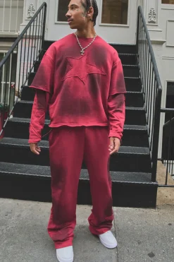 Joggers Loopback spray lavé, coupe décontractée, appliqué étoile et jambes évasées