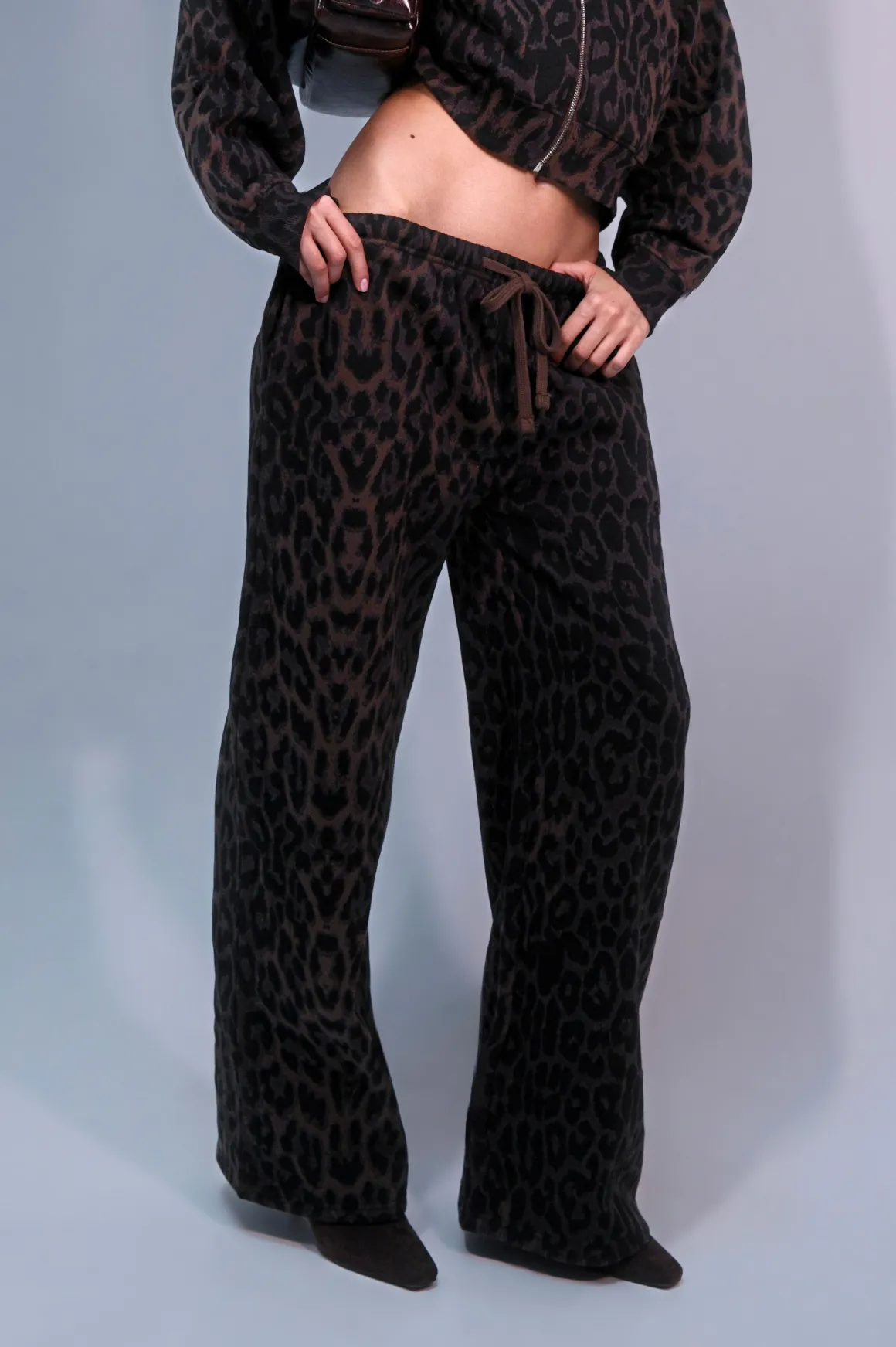Jogger Taille Mi-haute Coupe Droite Imprimé Léopard