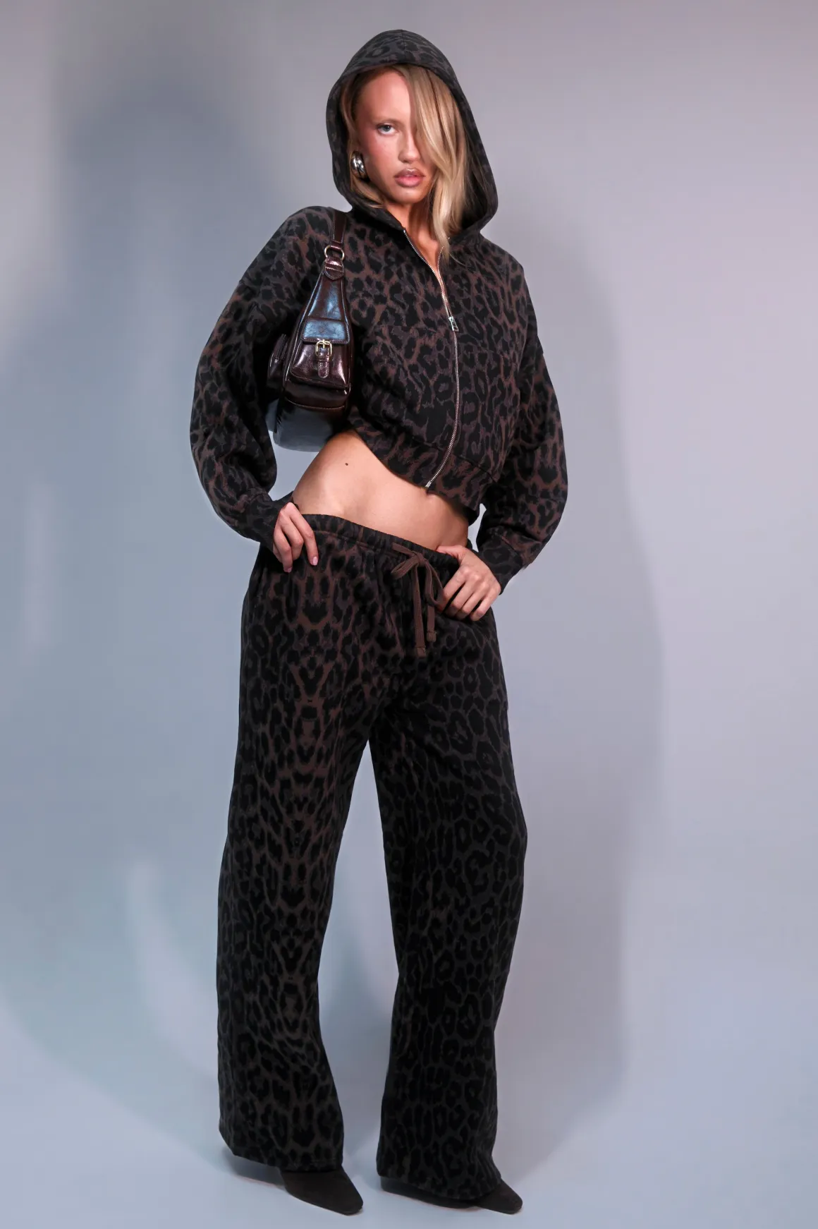 Jogger Taille Mi-haute Coupe Droite Imprimé Léopard