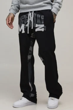 Jogger Évasé Empilé Avec Gousset Slim Et Appliqué Imprimé Varsity