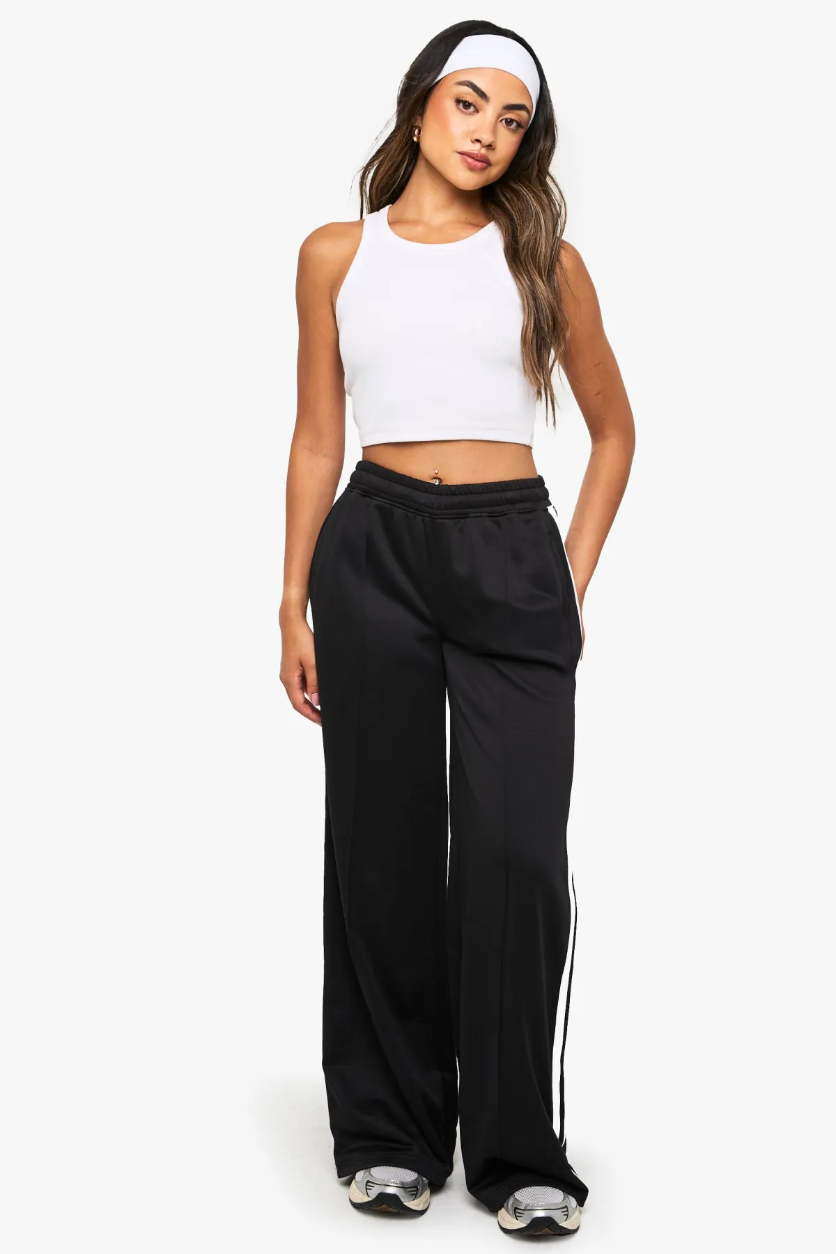 boohoo Joggeur à jambes droites en tricot avec bande latérale rayée<Femme Pantalons|Joggings
