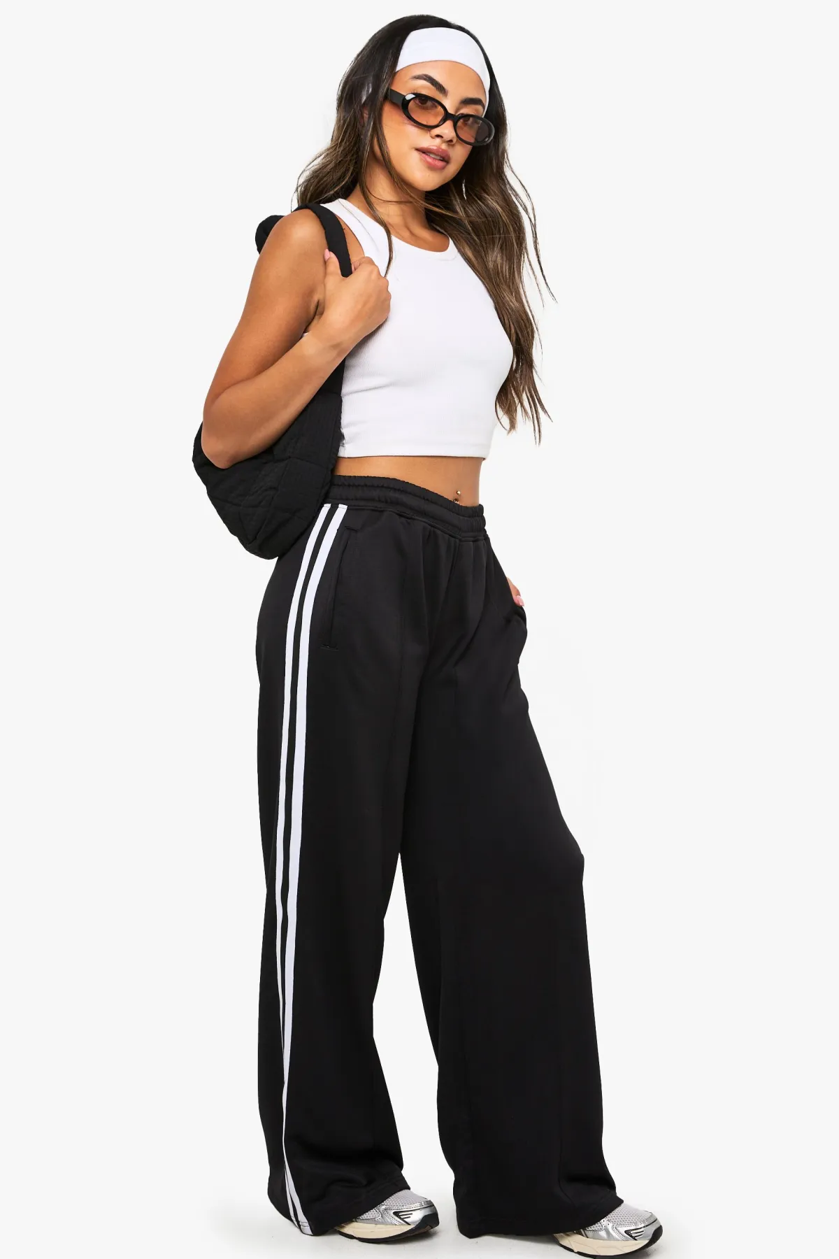 boohoo Joggeur à jambes droites en tricot avec bande latérale rayée<Femme Pantalons|Joggings