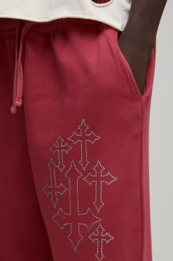 Joggeurs à jambes larges, entrejambe tombant, délavés, motif croisé Diamante