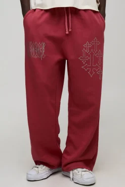 Joggeurs à jambes larges, entrejambe tombant, délavés, motif croisé Diamante