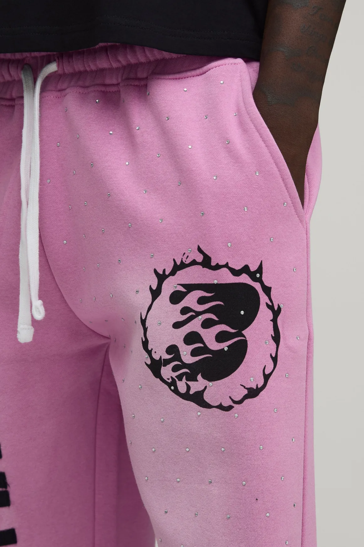 Jogging Coupe Droite Main Stage avec Appliqués Strass