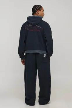 Jogging Coupe Large à Détails Usés Inversés et Onglets Tissés