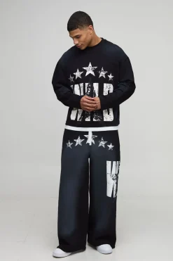 Jogging Coupe Large Extrême Faux Boxer Western Graphique Wild Star Effet Délavé