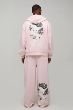 Jogging Coupe Très Large Avec Motif Oiseau Effet Délavé