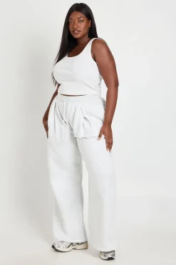 Jogging Grande Taille À Jambes Larges Avec Plis Piqués