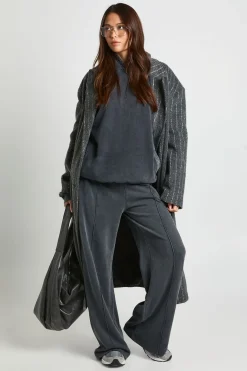 Jogging Jambe Droite avec Détails de Plis Nervurés Délavé